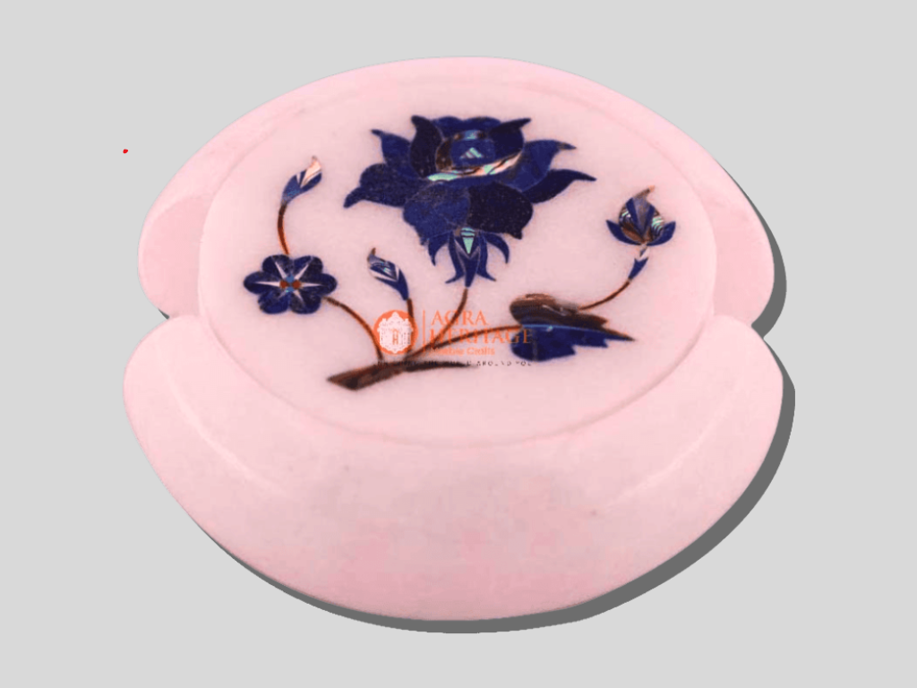 White Marble Coasters Lapis Lazuli Inlay Floral